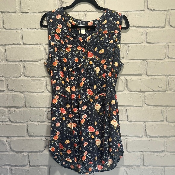 Motherhood Maternity Floral Sleeveless Top - Dark Blue and Coral - Picture 1 of 6